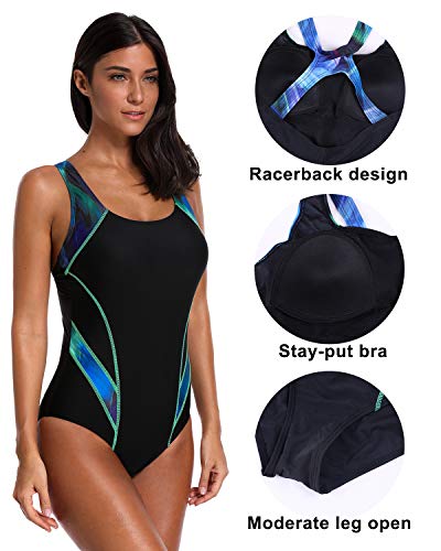 Beautyin 3002GREN092502 Women'S Pro One Piece Athletic Bathing Suit Color Block Swimsuit thumb #2