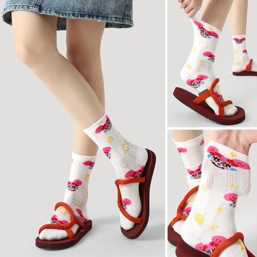 Image of Girls' Lightweight Thin Mesh Cartoon Ankle Socks - Fun Prints, Colorful Breathable Design with Snug Comfort Fit (3 Pairs, Funny Girl)
