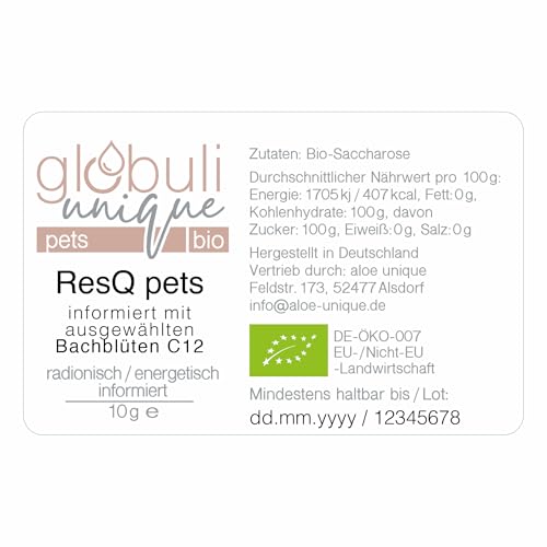 ResQ pets Bachblüten Bio Globuli · Relax für Hund & Katze/Haustiere · bei Angst, Stress, Panik, zur Beruhigung, Gewitter, Sylvester Feuerwerk · globuli unique · 10 g ca. 1100 St. · DE-ÖKO-007