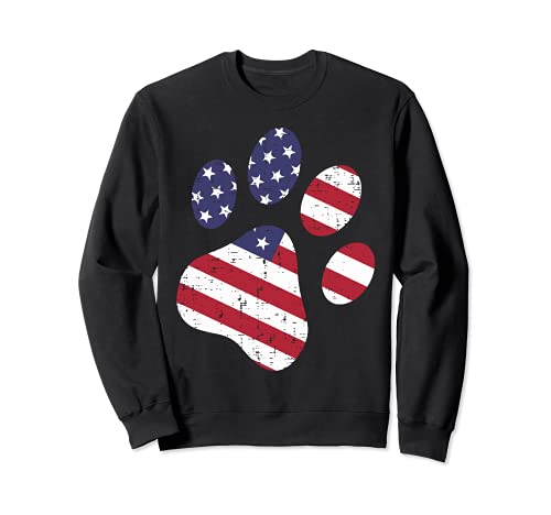 Dog Paw Print American Flag USA Cute 4th Of July Fourth Dogs Sweatshirt, Black
