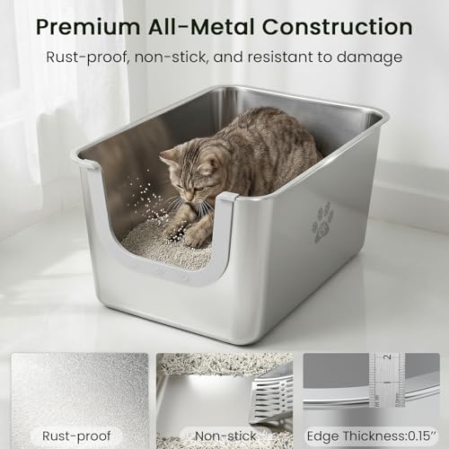 Arenero de acero inoxidable XL para gatos con lados altos miniatura 6