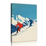 マウンテンスキーキャンバスウォールアートウィンタースポーツキャンバスプリントリビングルームホームオフィスプレイルーム壁装飾55x80cmインナーフレームのための北欧ミニマリズムポスター