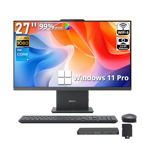 Image of Lenovo 27 inch FHD All-in-One Desktop, Intel Core i5-13420H, 32GB DDR5, 2TB Storage (1TB SSD+1TB Docking Station), Intel UHD Graphics, 5.0MP Camera, Wi-Fi 6, Wireless Keyboard & Mouse, Win 11 Pro, Grey
