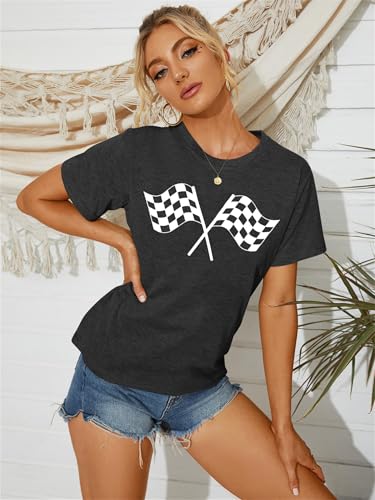 Racing Shirt Women Checkered Flag Printed T-Shirt Race Day Tee Funny Racing Apparel Causal Short Sleeve Tops4