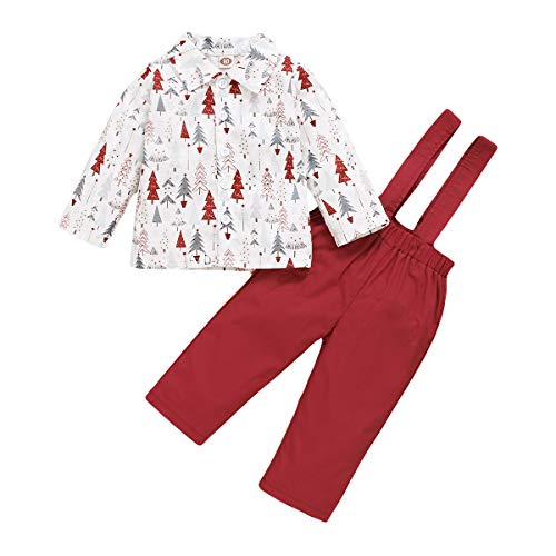 Bror syster matchande julkläder långärmad julskjorta hängslen kjol byxor jul kläder set för pojkar flickor, Byxor set, 2-3 År