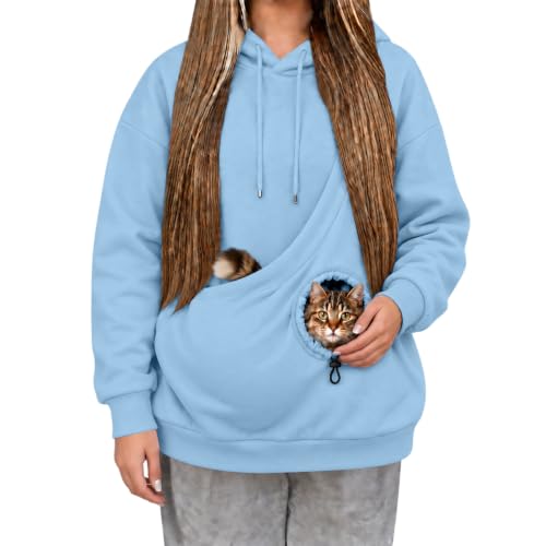 Women's Cat Hoodie with Pouch Cozy Drawstring Fleece Pullover for Pet Lover - image 5