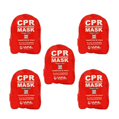 Image of WNL Products CPR Rescue Mask, Adult/Child & Infant Pocket Resuscitator, Soft Case Kit with Belt Clip 5 Pack