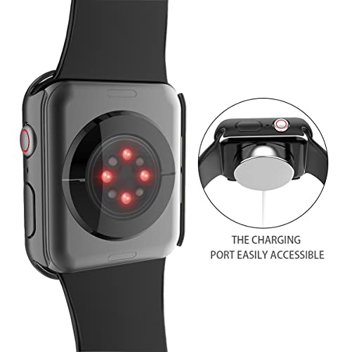 Image of Piuellia 2 Pack Black Hard Case with Tempered Glass Screen Protector Compatible with Apple Watch Series 9 Series 8 Series 7 45mm Ultra Thin Shockproof Full Protective Case for iWatch