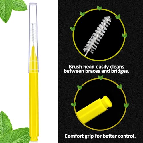 Image of Patelai 100 Pieces Braces Dental Brush for Cleaner Interdental Toothpick Dental Tooth Flossing Head Oral Hygiene Flosser Toothpick Cleaners Tooth Tool(Yellow,Portable Size)