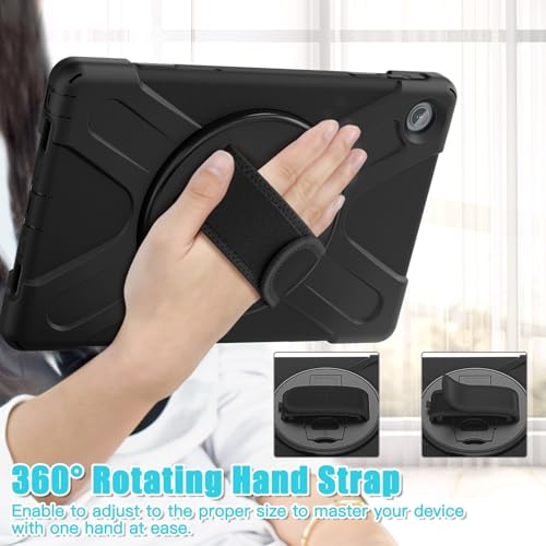 Funda para Lenovo Tab M10 Plus 3ª Gen de 10.6 con protector de pantalla y mango negro 6