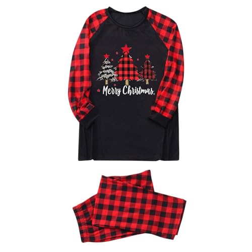 Family Christmas Pajamas Sets Casual Long Sleeve Tops and Plaid Pajama Pants Funny Graphic Print Holiday Pjs Clothes