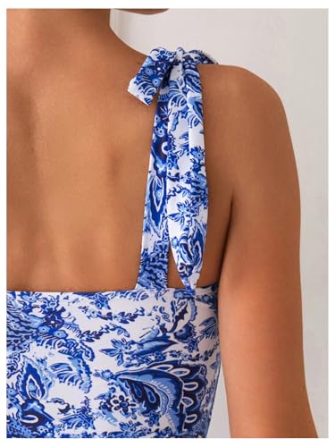 WDIRARA Women's Floral Print One Piece Swimsuit Boho Tie Shoulder BathingSuits3