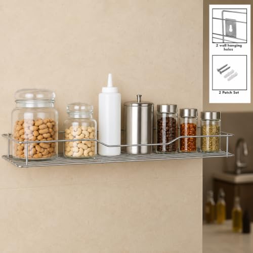 Image of TechSrmaji Stainless Steel Wall Mount Shelf for Kitchen and Bathroom, Heavy Duty Storage Rack, Rustproof, 54x15x5.5 cm, Pack of 2