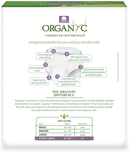 Image of Organyc Bladder Control Underwear for Women - Organic Cotton Protective Underwear for Incontinence, Leak Protection, Odor Protection and Sensitive Skin, X-Large, 48 Count