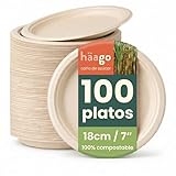 HAAGO 100 Platos Desechables y Biodegradables de Caña de Azúcar Ecológicos y Compostables, 18cm
