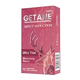 GETANE Strawberry Flavored Lubricated Condoms, Comfortable and Intensified Lubricant Condoms for Men, Premium Natural Latex, 10 Count Pack