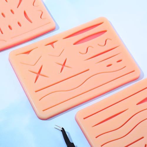 Image of 3 Pcs Suture Pad 3 Layer Suture Practice Pad with Wounds Practice Kit, Hard to Rip, Tear or Break for Medical and Vet Students Veterinarian Nurses Training and Practice(Classic Style)