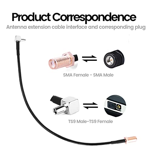 NewTH Antenna 4G SMA Female to TS9 Male Right Angle Cable Extension Adapter Router Extensionr Cables RG174 for Wifi Router Mobile 2G 3G 4G LTE Antenna UMTS,12CM - Image 3