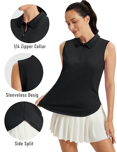 Image of MAGCOMSEN Womens Golf Shirts Sleeveless 1 /4 Zip Collared Polo Shirt UPF 50+ Quick Dry Workout Tank Tops Tennis