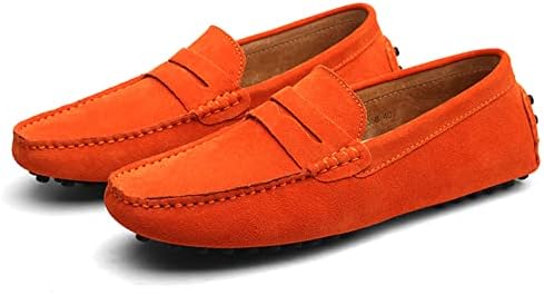 Santimon Mens Driving Penny Loafers Suede Leather Comfortable Casual Slip On Shoes Moccasins Orange 10 US | Image 5
