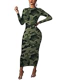 JOSUSY Womens Leopard Print Long Sleeve Crew Neck Cocktail Party Bodycon Maxi Dress X-Large Camo Green JOSUSY Womens Leopard Print Long Sleeve Crew Neck Cocktail Party Bodycon Maxi Dress X-Large Camo Green