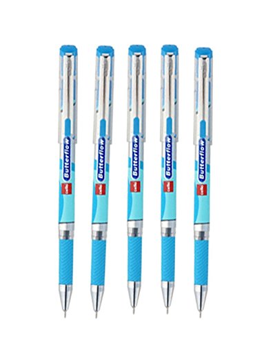 5 x Cello Butterflow Ball Point Pens (Blue) With Lubriflo Ink, Elasto Grip