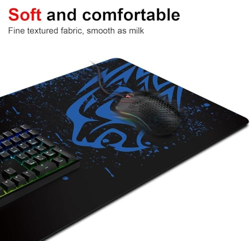 Image of Blue Leopard Gaming Mouse Pad 700 x 300 x 2 mm, Large Desk Mat with Non-Slip Rubber Base & Stitched Edges, Smooth Fabric Surface for PC, Laptop, Keyboard & Mouse(1-pcs)