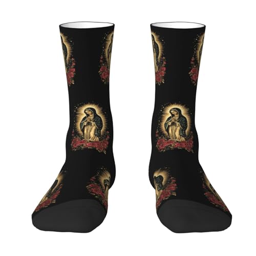 Our Lady of Guadalupe Mother Of God Vertical Holly Mary Blessed Virgin Mary Adult Polyester Crew Socks Breathable Moisture-Wicking Athletic Running Gym6
