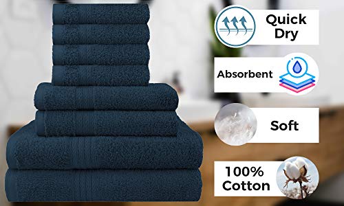 DAN RIVER 100% Cotton 8 Piece Bathroom Towel Set – 2 Bath Towels 30x52 – 2 Hand Towels 16x28 – 4 Washcloths 12x12 – Soft Absorbent Towels – Plush Towel Set – Luxury Ultra Soft Towel Set – Blue Opal - Thumbnail 4