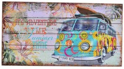 Cadre tableau bois Plage Van vintage retro surf bleu deco ocean