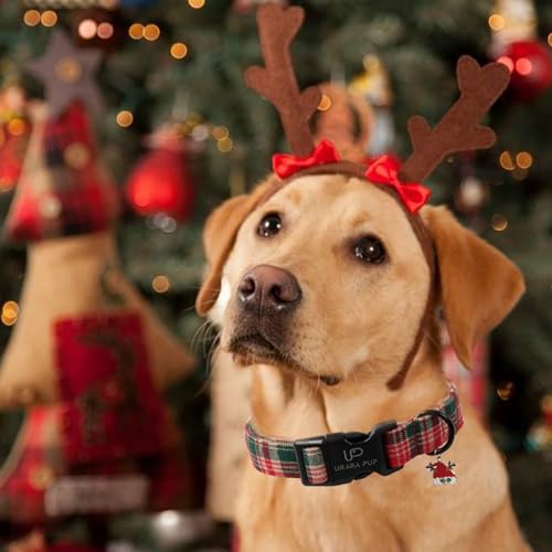 Image of Christmas Dog Collar- Adjustable Red & Green Checkered Dog Collar for Small Medium Large Dogs, Soft Xmas Plaid Puppy Collars with Quick Release Buckle XL
