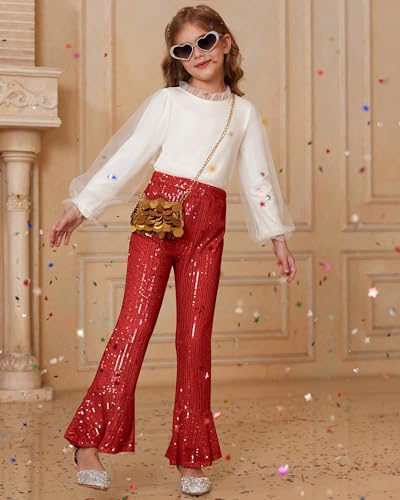 Image of GRACE KARIN Girls Sequin Pants Sparke Trouser Glitter Dance Bell Bottoms 5-14