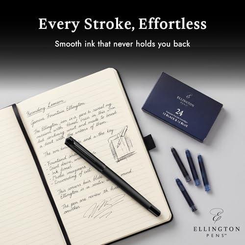 Image of Ellington Pens Blue & Black Fountain Pen Ink Refills 24 Pack - International Standard Size Cartridges - Ink For Fountain Pen - Premium Quality & Non-Toxic, Long-Lasting & Waterproof Ink, Dries Quickly