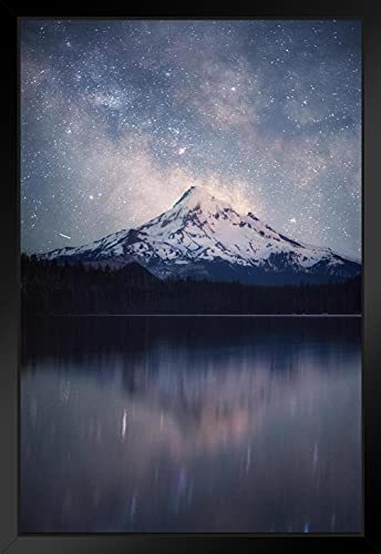 The Milky Way Over Lost Lake Mount Hood Oregon Photo Art Print Black Wood Framed Poster 14x20