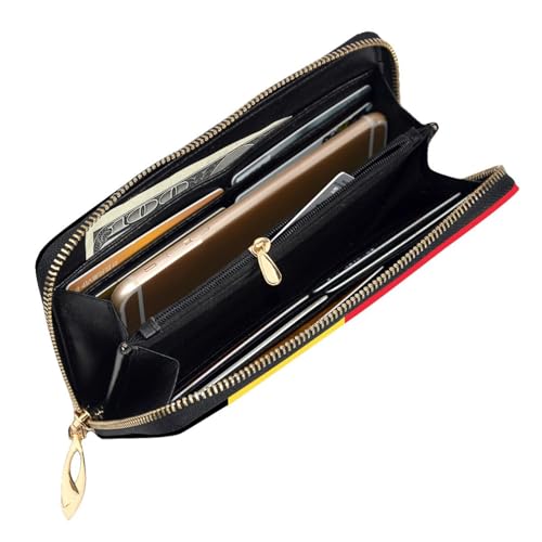 Leather Women Wallets, Long Credit Card Holder, Flag of Belgium Print Billfold Clutch & Travel Purse Large Capacity4