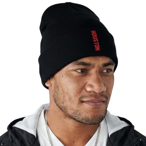 Daxton Vertical USA Cities Cuffed Beanie Winter Knit Hat Skully Cap for Men Women Houston Black Red