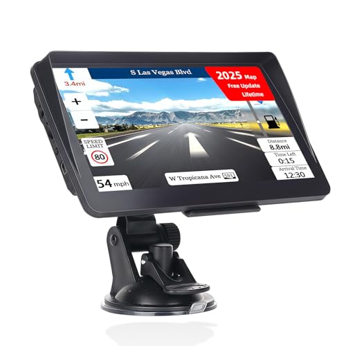 7 Inch Sat Nav for Car & HGV Truck, HD GPS Navigation System with Preloaded 2026 UK & Europe Maps, Postcode Search, POI, Voice Guidance, Speed Camera Alerts, and Lifetime Free Updates