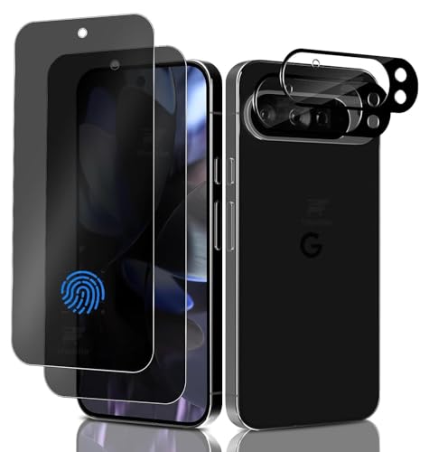 Image of [2+2 Pack - Privacy Tempered Glass Compatible with Pixel 9 Pro XL (5G) [FingerPrint Unlock] with 3D Camera Glass Protector Screen Glass Protector | 9H Hardness | Case Friendly | Anti-Spy - Installation Kit