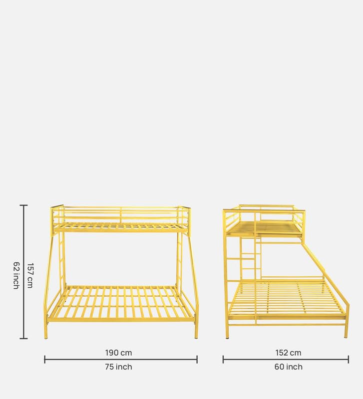 Image of Twin Over Twin Metal Bunk Bed | Bunk Bed Without Storage for Kids & Adult | Double Decker Cot for Kids Room | Space-Saving | Metal Bunker Cot (Mattress Not Included) (Yellow M)