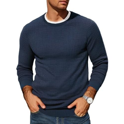 COOFANDY Mens Fall Sweater Waffle Knit Crewneck Pullover Lightweight Long Sleeve Dress Sweater