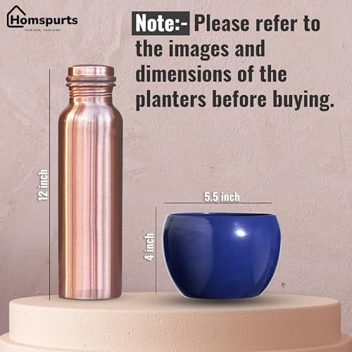 Image of Sunshine Elegant Matte Finished Dustfree Tabletop Brown & Blue Flower Pot Planter | Metal Plant Pot for Indoor Succulent Plants, Living Room, Home Decor, Office, Restaurant (Set of 2)