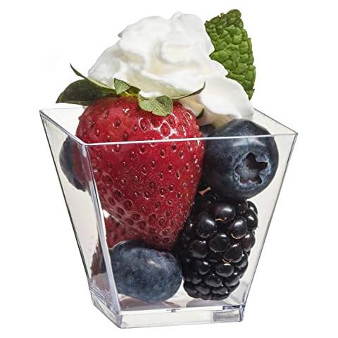 Zappy 100 Ct Elegant Square Mini Cube 2oz Clear Tasting Sample Shot Glasses 100 Ct Dessert Cups Disposable Plastic Cover