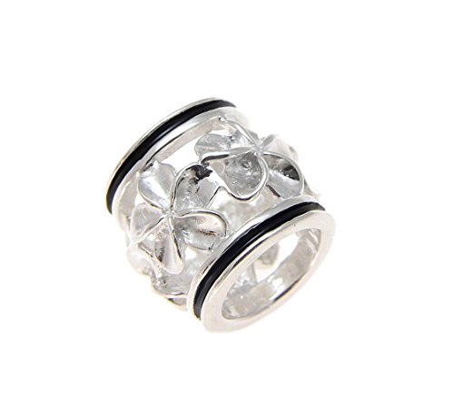 Arthur's Jewelry 925 Sterling silver Hawaiian plumeria flower barrel tube slide black enamel border 9.5mm pendant Y