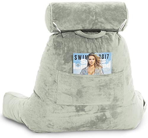 XXL Husband Pillow Desert Sage Backrest with Arms - Adult Reading Pillow Shredded Memory Foam, Ultra-Comfy Removable Microplush Cover & Detachable Neck Roll, Unmatched Support Bed Rest Sit Up Pillow - Thumbnail 2