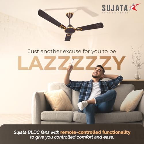 Image of Sujata BLDC Fan | 3-Yrs Warranty | Ceiling Fan for Living Room /Bedroom with Remote Control, High caliber, H-Class insulation winding, BEE Star Rated, Decorative ceiling fan (Tera Brown Gold-Impresso)