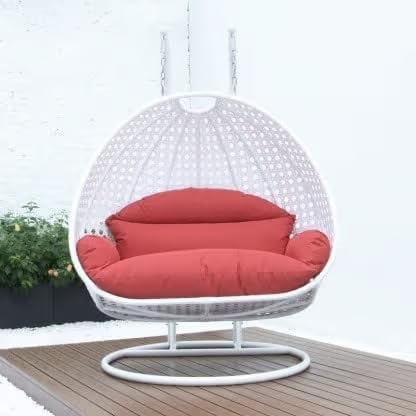 Image of Double Seater Hammock Swing Chair with Stand & Cushion | Heavy Duty Powder Coated Steel Frame | Outdoor Indoor Hanging Swing for Patio Balcony Garden Terrace Living Room (White-RED)