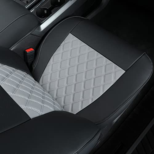 Image of LUCKYMAN CLUB X06-XLT Full Coverage Custom Seat Covers for 2015-2026 Ford F150 SuperCrew,2022-2026 F150 Lightning,2017-2026 F250 F350,Waterproof Faux Leather (Black&Gray Full Set)