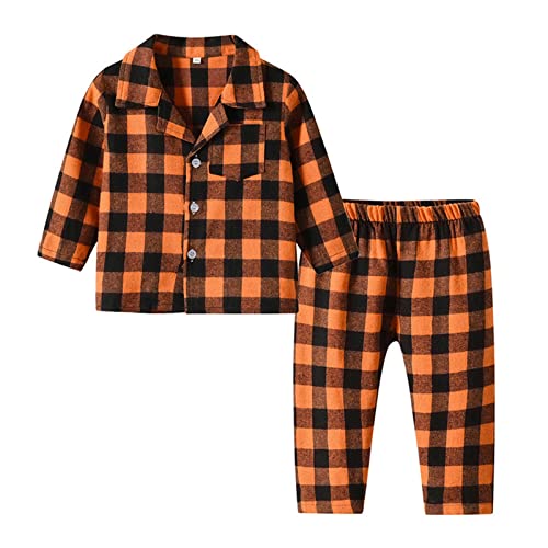 Niños Niñas Invierno Manga Larga Plaid Estampados Tops Pantalones 2 PIEZAS Trajes Conjunto de Ropa para Bebés Traje de Esquí Niños, naranja, 6-12 meses