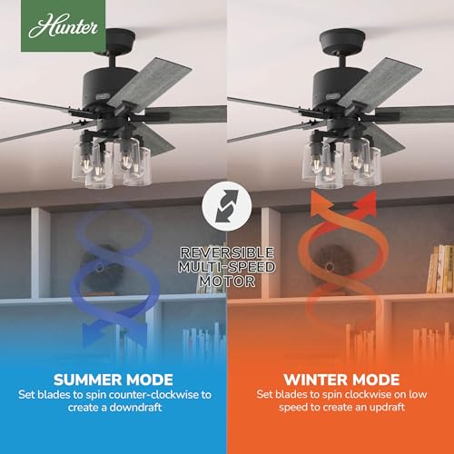 Image of Hunter Techne, Indoor, Ceiling Fan, Smart, Quiet, 52 inch, Matte Black