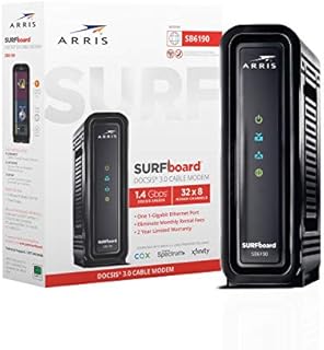 ARRIS SURFboard SB6190 DOCSIS 3.0 32 x 8 Gigabit Cable Modem | Comcast Xfinity, Cox, Spectrum | 1 Gbps Port | 800 Mbps Max Internet Speeds | Easy Set-up with SURFboard Central App | 2 Year Warranty
